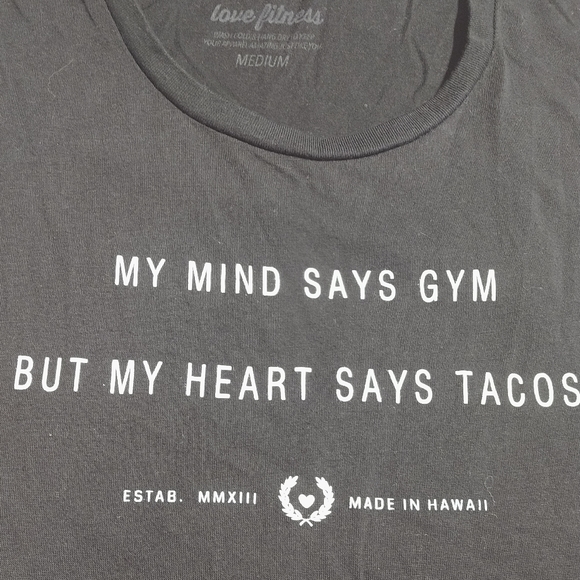 Women's Medium Love Fitness my mond says gym, but my heart says tacos Tank Top M - Picture 4 of 4